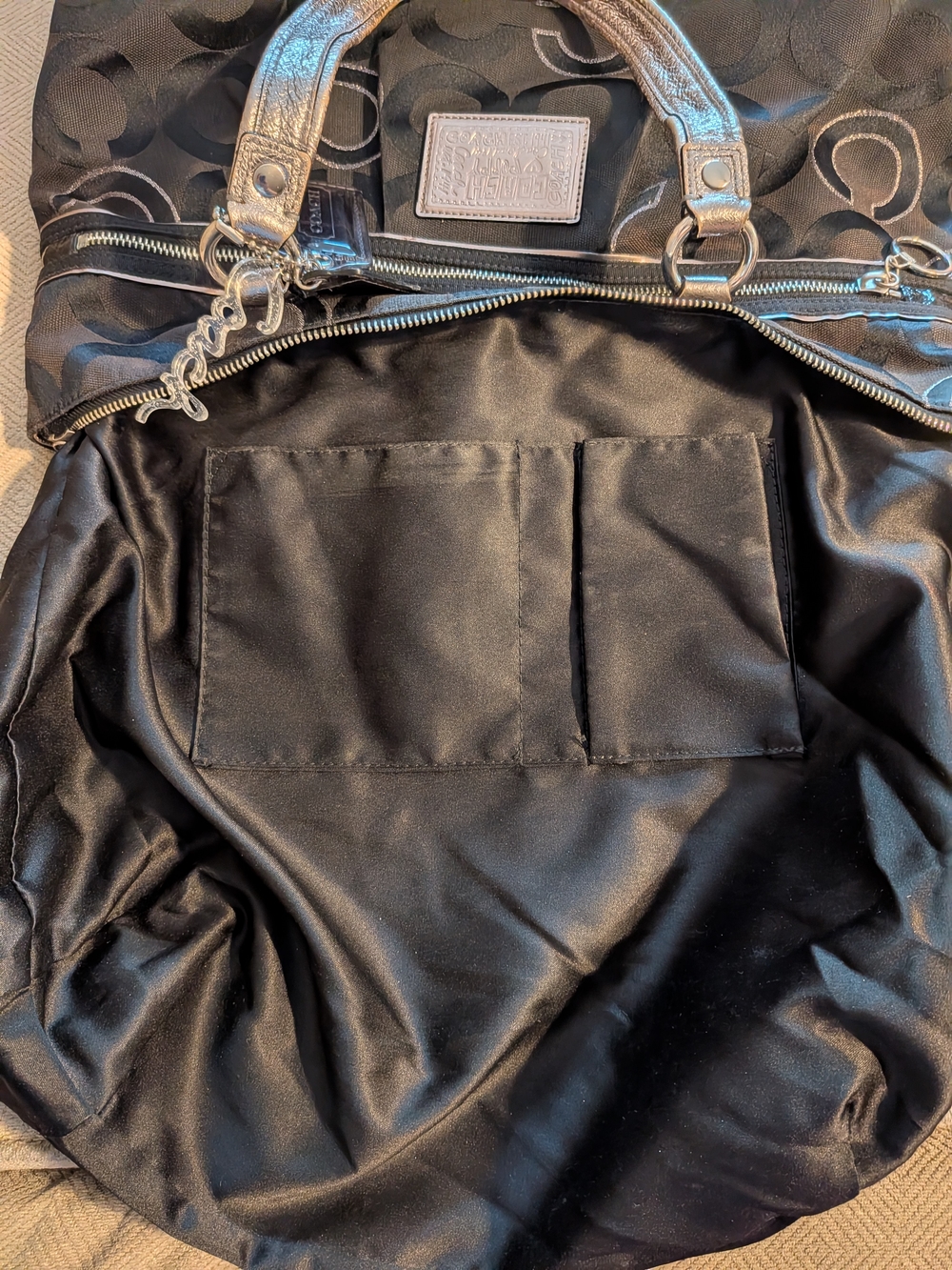 Coach Poppy Black Signature 'C' Jacquard Satchel with Silver Accents - Picture 12 of 13